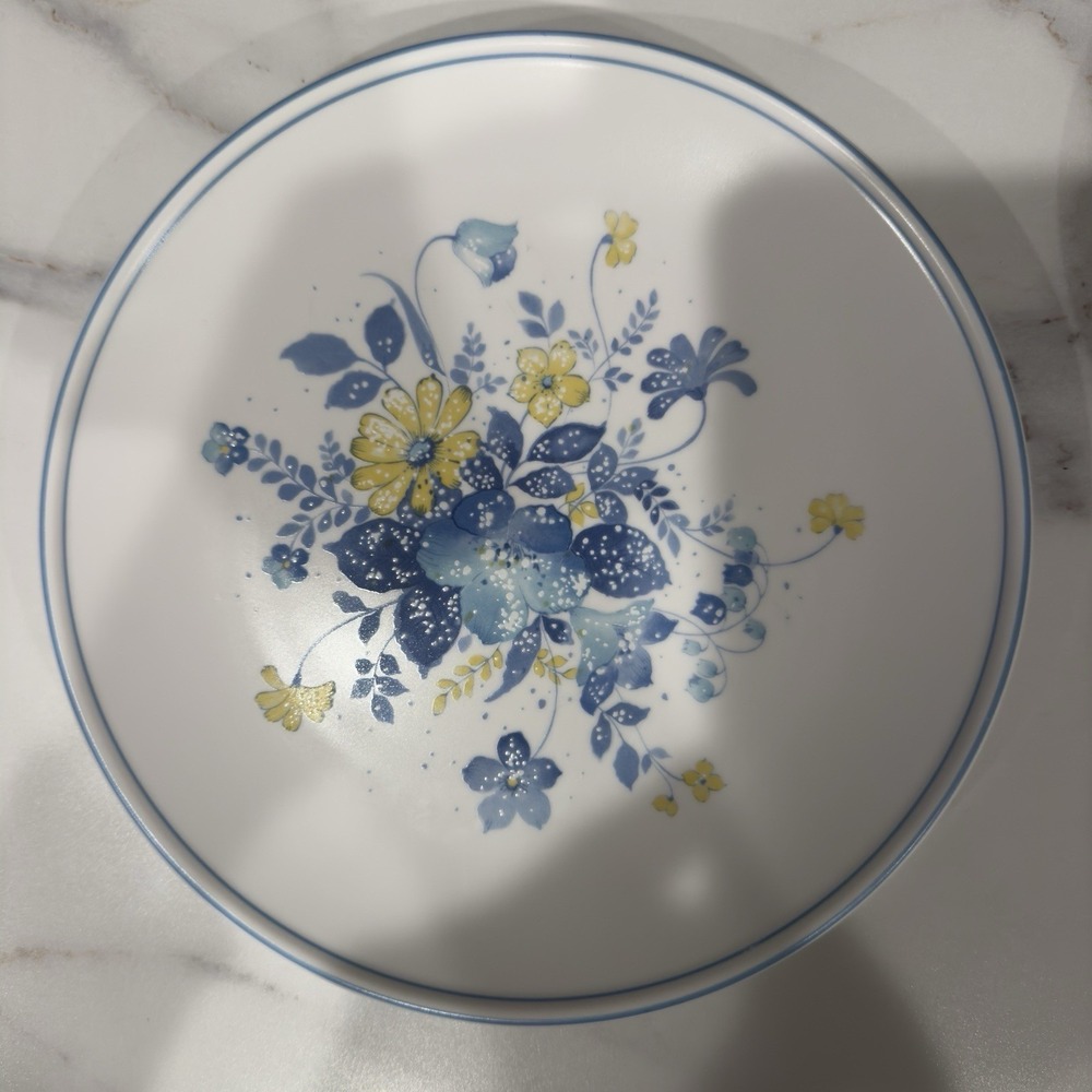 Set of 2 Noritake China Good Times Salad Plates Blue Yellow Floral, Blue Trim